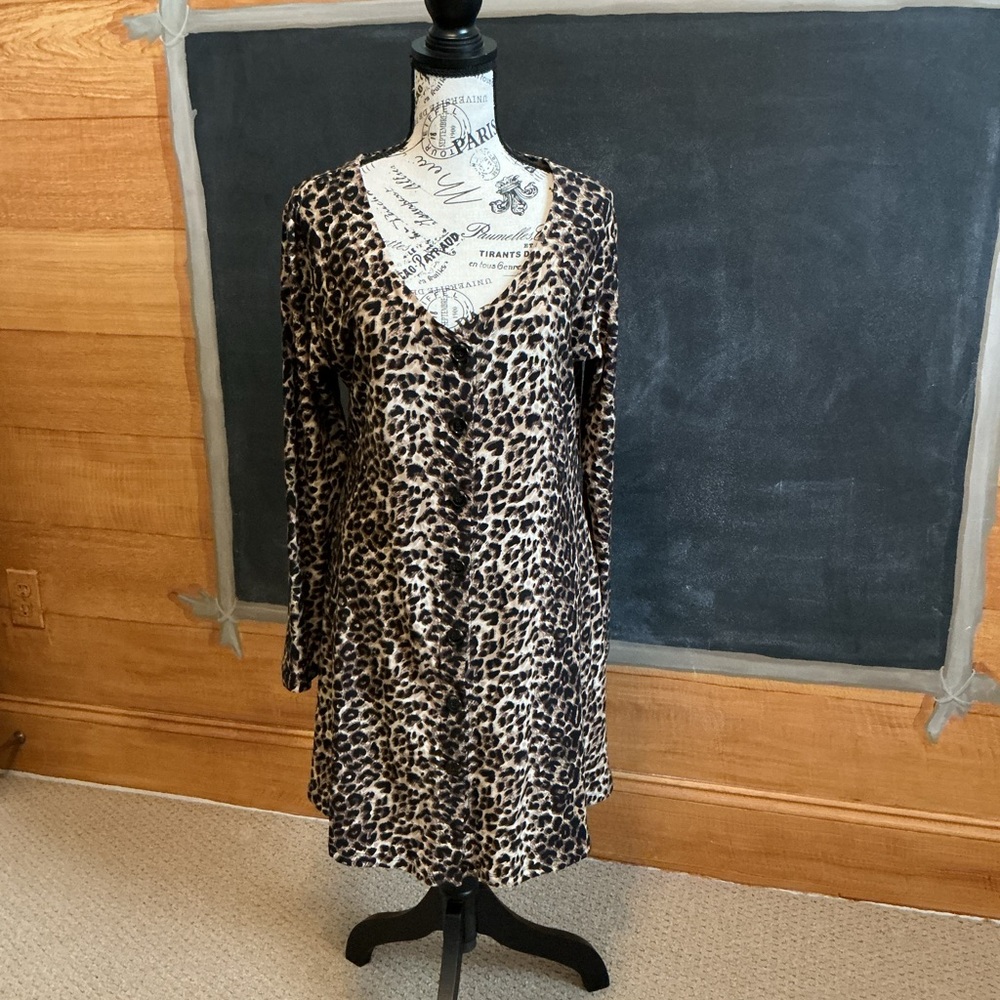 Yelete leopard print knit tunic/dress size large long sleeves
